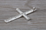 Large Bark Effect Sterling Silver Cross Necklace
