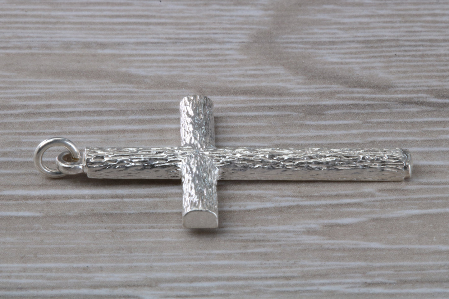 Large Bark Effect Sterling Silver Cross Necklace