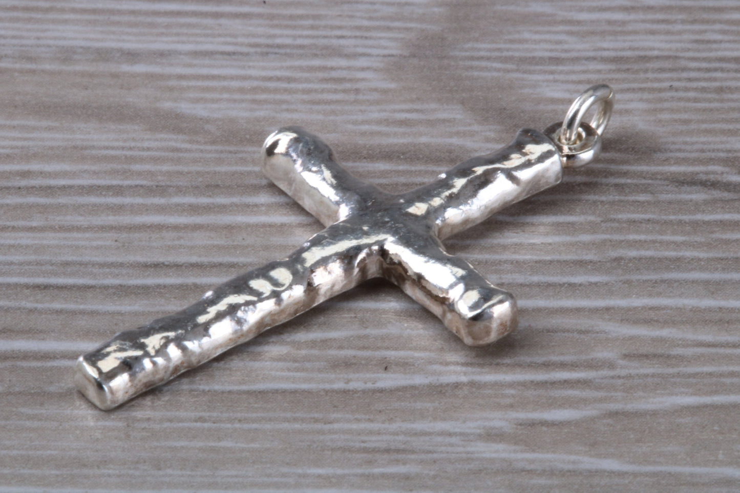 Sterling Silver Tree Bark Effect Cross Necklace