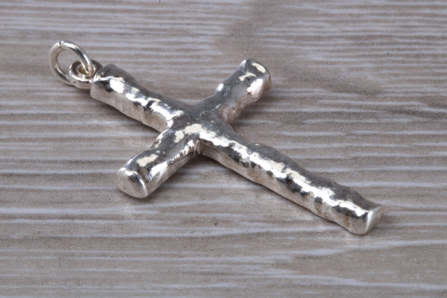 Sterling Silver Tree Bark Effect Cross Necklace