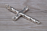Sterling Silver Tree Bark Effect Cross Necklace