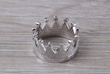 Crown ring, C Z set in solid sterling silver and further rhodium plated for that platinum look