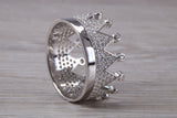 Crown ring, C Z set in solid sterling silver and further rhodium plated for that platinum look