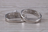 Diamond look Bridal rings set, C Z set in sterling silver and further rhodium plated for that platinum look, engagement and wedding ring set
