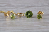 Real Peridot Earrings and Necklace Set, Solid 9ct Yellow Gold