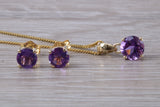 Real Amethyst Earrings and Necklace Set, Solid 9ct Yellow Gold