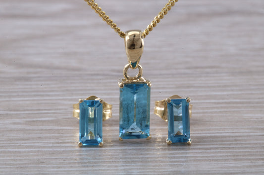 Real Topaz Earrings and Necklace Set, Solid 9ct Yellow Gold