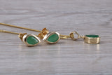 Real Emerald Earrings and Necklace set, Solid 9ct Yellow Gold