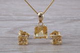 Real Citrine Earrings and Necklace Set, Solid 9ct Yellow Gold