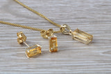 Real Citrine Earrings and Necklace Set, Solid 9ct Yellow Gold