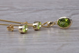 Real Peridot Earrings and Necklace Set, Solid 9ct Yellow Gold