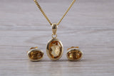 Real Citrine Earrings and Necklace Solid 9ct Yellow Gold