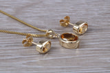 Real Citrine Earrings and Necklace Solid 9ct Yellow Gold