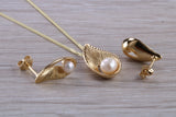 Real Pearl Necklace and Matching Stud Earrings
