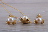 Real Pearl Necklace and Matching Stud Earrings Set