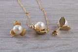 Real Pearl Necklace and Matching Stud Earrings Set