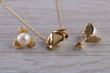 Real Pearl Necklace and Matching Stud Earrings Set