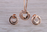 Rose Gold Necklace and Matching Stud Earrings set with Diamond White C Z