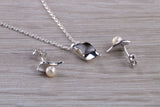 Real Pearl Necklace and Matching Stud Earrings