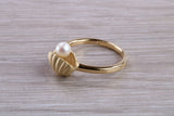 Real Pearl set Shell Ring, made from solid sterling silver with 18ct Yellow Gold plating, suitable for all ages