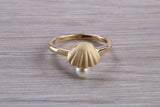 Real Pearl set Shell Ring, made from solid sterling silver with 18ct Yellow Gold plating, suitable for all ages