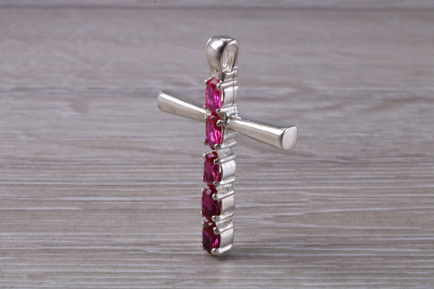 Sterling Silver Ruby CZ set Cross Necklace