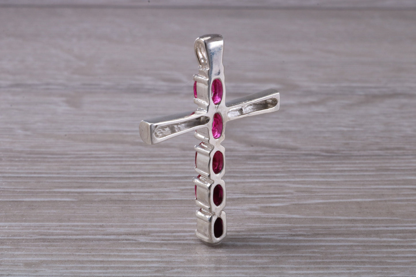 Sterling Silver Ruby CZ set Cross Necklace