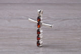 Sterling Silver Garnet C Z set Cross Necklace