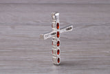 Sterling Silver Garnet C Z set Cross Necklace