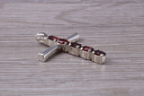 Sterling Silver Garnet C Z set Cross Necklace