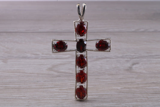 Sterling Silver Garnet C Z set Cross Necklace