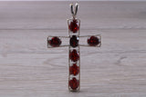 Sterling Silver Garnet C Z set Cross Necklace