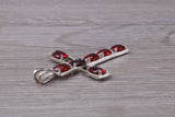 Sterling Silver Garnet C Z set Cross Necklace