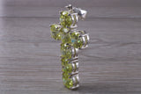 Very Large and Chunky Sterling Silver Peridot C Z set Cross Necklace