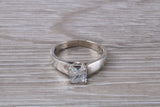 Simple and very elegant real Diamond look ring, sterling silver set with Princess cut diamond look C Z, Ideal promise, dress engagement ring