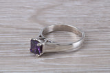 Amethyst ring, sterling silver set with Princess cut Amethyst Cubic Zirconia, Ideal promise, dress engagement ring
