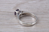 Amethyst ring, sterling silver set with Princess cut Amethyst Cubic Zirconia, Ideal promise, dress engagement ring