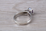 Amethyst ring, sterling silver set with Princess cut Amethyst Cubic Zirconia, Ideal promise, dress engagement ring
