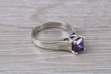 Amethyst ring, sterling silver set with Princess cut Amethyst Cubic Zirconia, Ideal promise, dress engagement ring