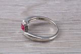 Ruby ring, crossover styled, sterling silver set with two round cut Ruby Cubic Zirconia, Ideal promise, dress engagement ring