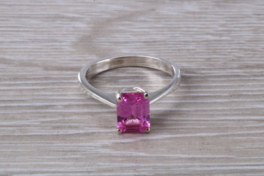 Pink Topaz ring made from Sterling Silver, set with octagon cut Pink Topaz Cubic Zirconia, ideal dress, promise or engagement ring