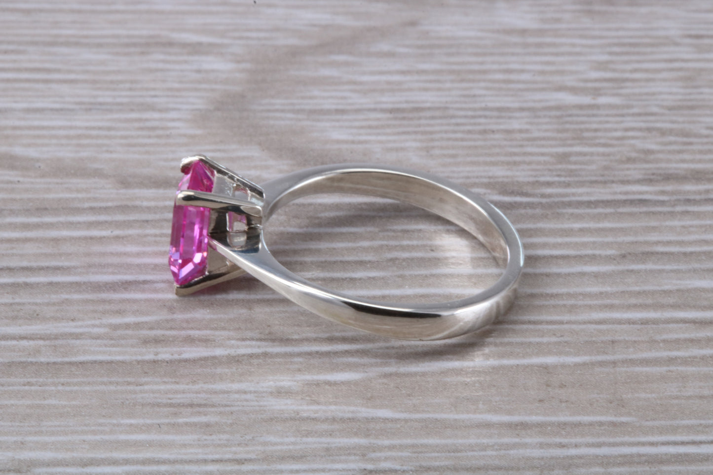 Pink Topaz ring made from Sterling Silver, set with octagon cut Pink Topaz Cubic Zirconia, ideal dress, promise or engagement ring