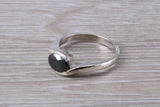 Black Diamond look ring, sterling silver set with oval cut Black Diamond look C Z, Ideal promise, dress engagement ring