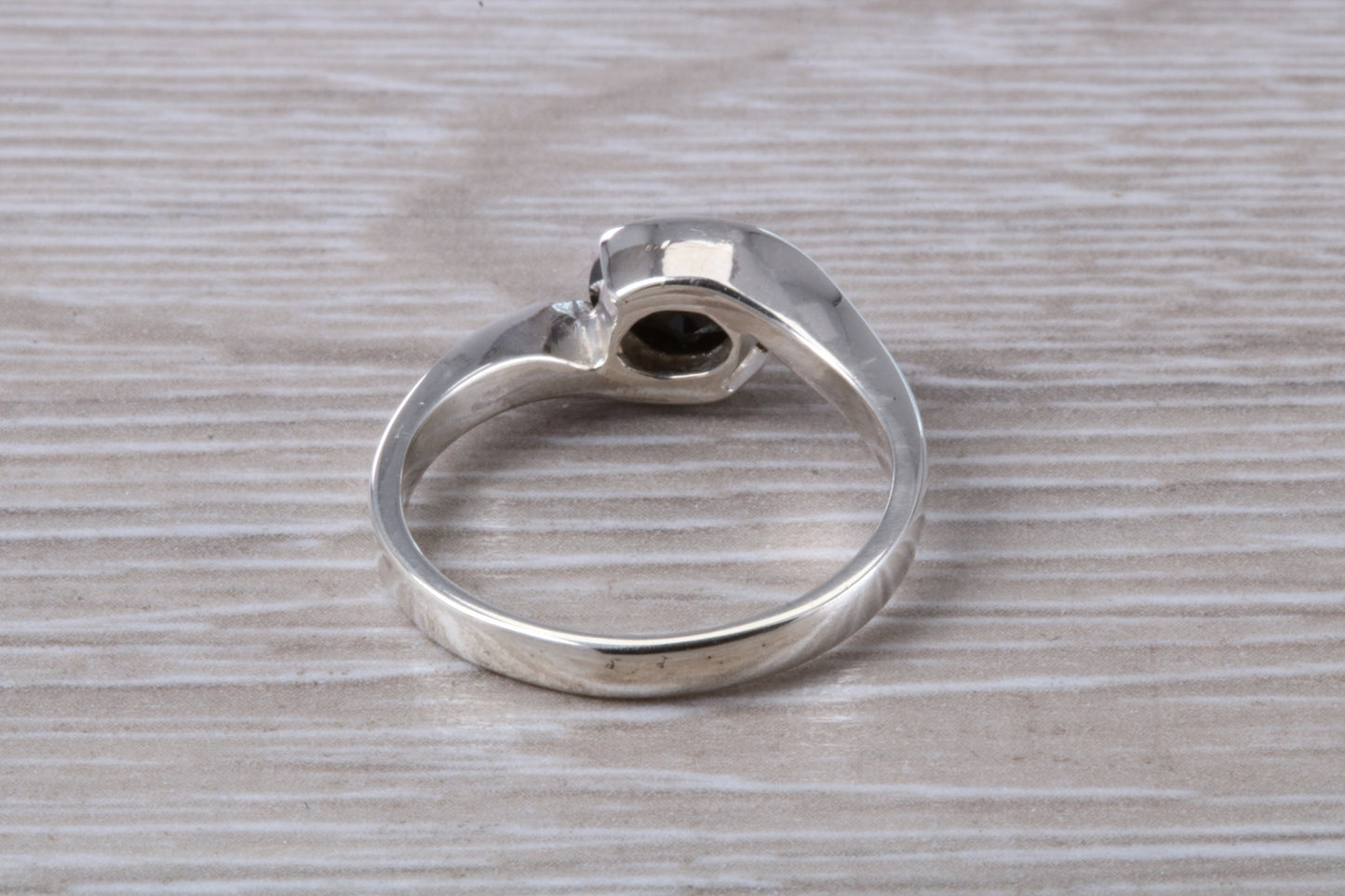 Black Diamond look ring, sterling silver set with oval cut Black Diamond look C Z, Ideal promise, dress engagement ring