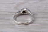 Black Diamond look ring, sterling silver set with oval cut Black Diamond look C Z, Ideal promise, dress engagement ring