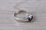 Black Diamond look ring, sterling silver set with oval cut Black Diamond look C Z, Ideal promise, dress engagement ring