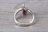 Ruby and Diamond look ring, sterling silver set with round cut Ruby and Diamond Cubic Zirconia, Ideal promise, dress engagement ring