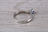 Simple and very elegant real Blue Sapphire look ring, sterling silver set with round Sapphire C Z
