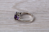 Amethyst ring, sterling silver set with Amethyst Cubic Zirconia, Ideal promise, dress engagement ring