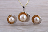 Real Pearl Necklace and Matching Stud Earrings